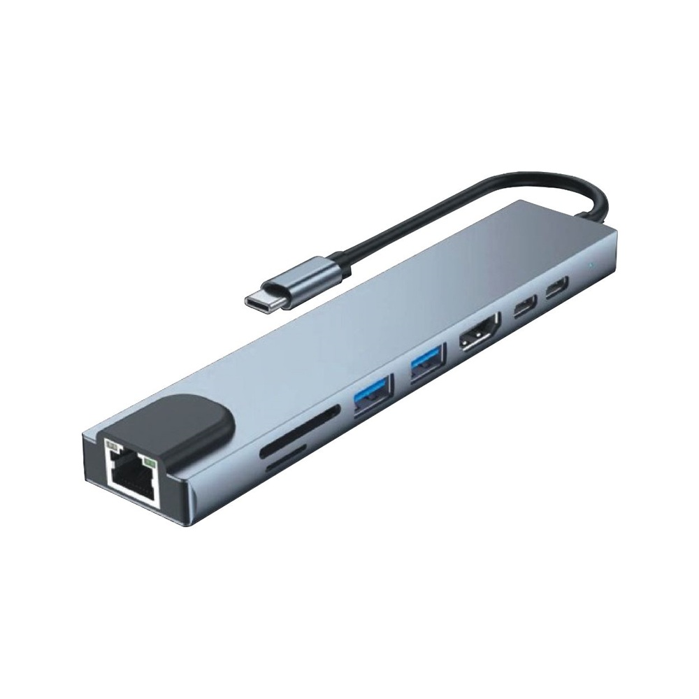HUB KELYX 8EN1 TYPE-C -HDMI/SD/USBX2/USB 3.0 X2/RJ45