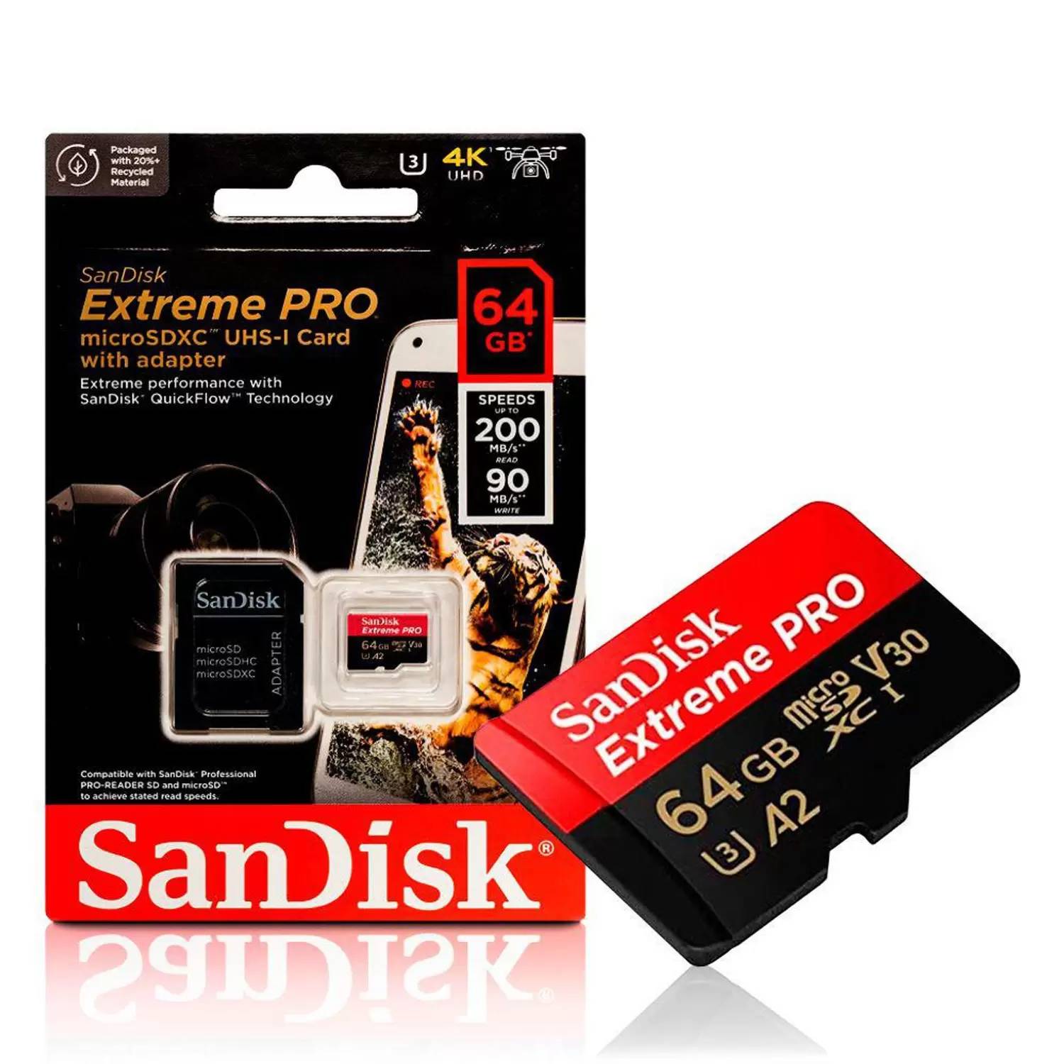 MICROSD SANDISK EXTREME PRO 64GB V30-U3 4K CON ADAPTADOR